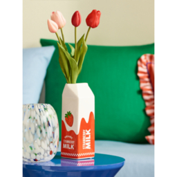 Red Artificial Tulip In Milk Carton Vase