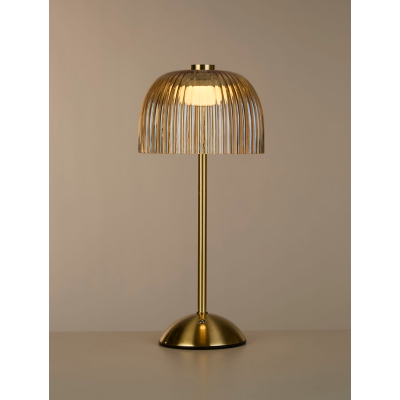Searchlight Ribbed Amber Glass Gold Rechargeable Table Lamp