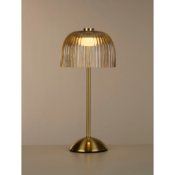 Searchlight Ribbed Amber Glass Gold Rechargeable Table Lamp