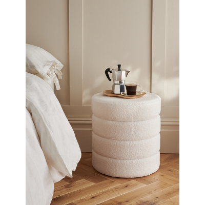Cream Round Ribbed Borg Storage Stool