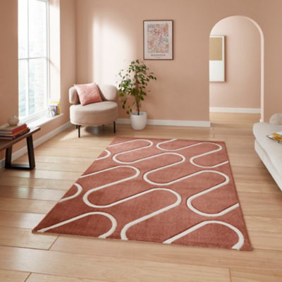 Catherine Lansfield Terracotta Linear Curve Geometric Rug