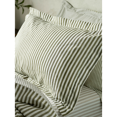 Hebden Olive Mélange Stripe 100% Cotton Pillowcase Pair