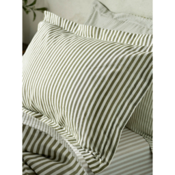 Hebden Olive Mélange Stripe 100% Cotton Pillowcase Pair