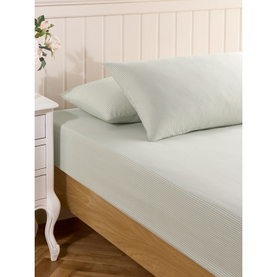Stacey Solomon Green Striped 100% Cotton Fitted Sheet