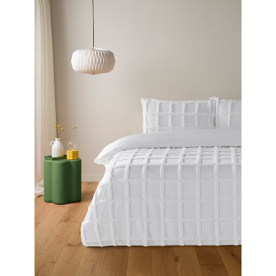 White Tufted Grid Microfibre Duvet Set