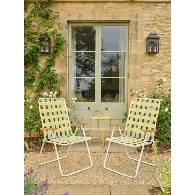Yellow and Green Webbed Folding Lawn Chair - Set of 2