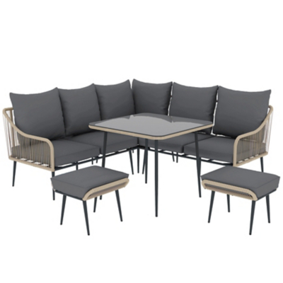 Outsunny Light Brown 6 Piece Garden Sofa Set