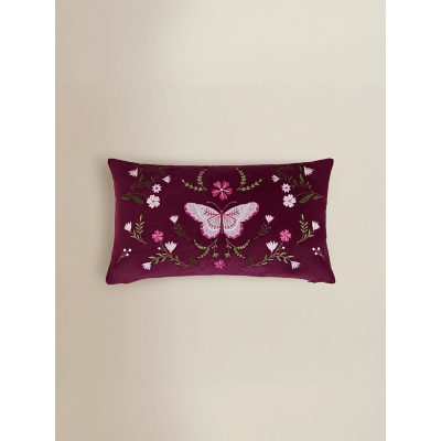 Black Velvet Butterfly Embroidered Cushion