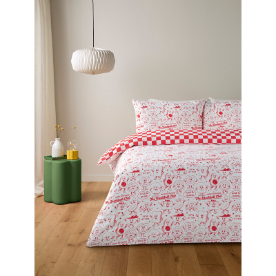 Red & Cream Breakfast Club Reversible Duvet Set