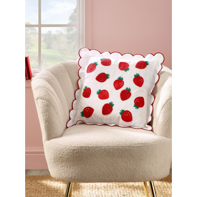 Catherine Lansfield Strawberry Embroidered Cushion