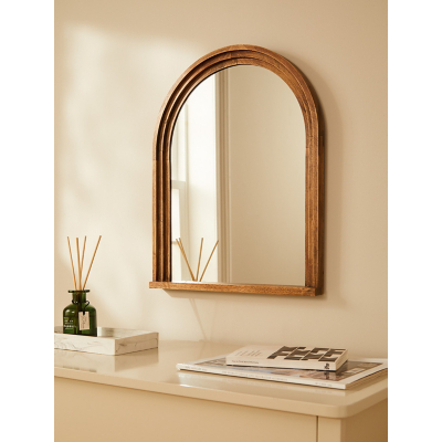 Natural Brown Wood Arched Mirror