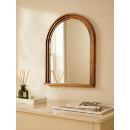 Natural Brown Wood Arched Mirror