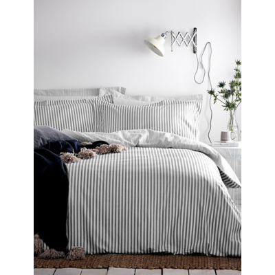 The Linen Yard Grey Hebden Mélange Stripe 100% Cotton Duvet Cover Set