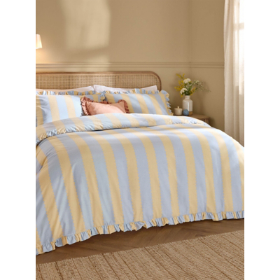 Wylder Lemon Birdie Stripe Ruffle Duvet Set