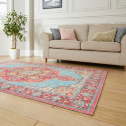 Think Rugs Blue & Red Zahra Washable Rug