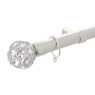 A-International Brushed Steel Extendable Curtain Pole with  Beaded Gem Finials