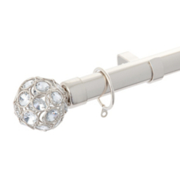 A-International Brushed Steel Extendable Curtain Pole with  Beaded Gem Finials