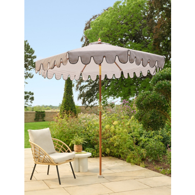 Black and White Striped Scallop Trim Parasol
