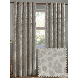Wylder Grey Grace Leaf Jacquard Lined Eyelet Curtains