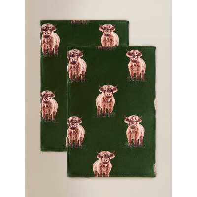 Green Highland Cow Guest Towels - Set of 2