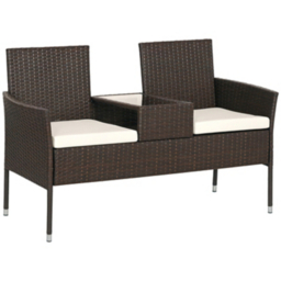 Outsunny Brown 2 Seat Rattan Bench & Tea Table