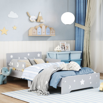 ZONEKIZ Star and Moon Toddler Bed with Storage