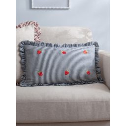 Furn Les Fruites Embroidered Strawberry Stripe Ruffle Cushion