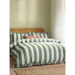 Wylder Green Birdie Stripe Ruffle Duvet Set