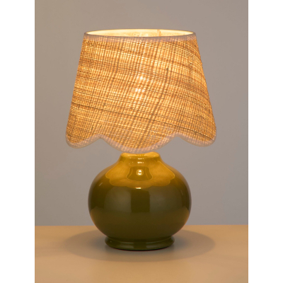 Searchlight Green Ceramic Table Lamp with Scallop Rattan Shade