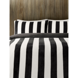 Cream & Black Super-Soft Stripe Fleece Duvet Set