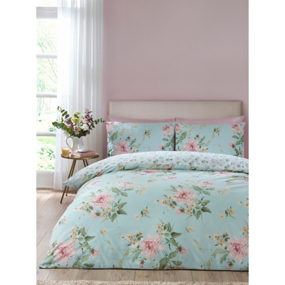 Catherine Lansfield Duck Egg Avebury Floral Duvet Cover Set