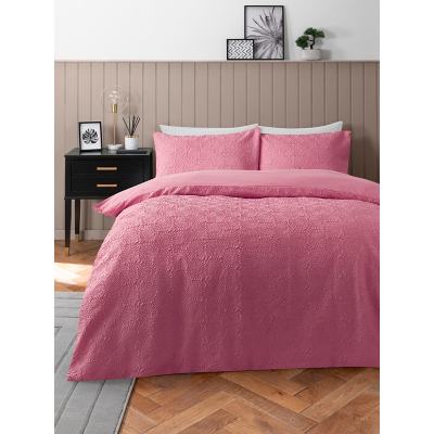 Pink Embossed Flower Bright Duvet Set