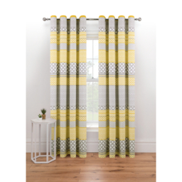 Grey & Yellow Geometric Eyelet Curtains