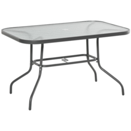 Outsunny 120cm Garden Dining Table with Glass Top & Parasol Hole