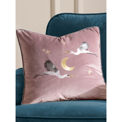 Paoletti Pink Moon Litflight Embroidered Velvet Cushion