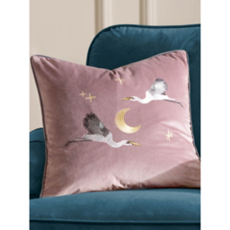Paoletti Pink Moon Litflight Embroidered Velvet Cushion