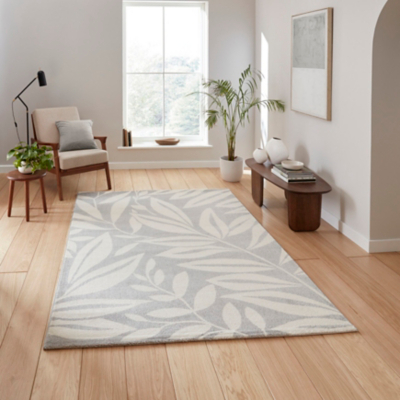 Catherine Lansfield Grey Sorral Leaves Botanical Rug