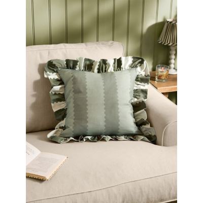 Wylder Green Birdie Stripe Ruffle Cushion