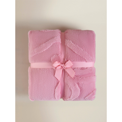 Pink Jacquard Bow Fur Throw
