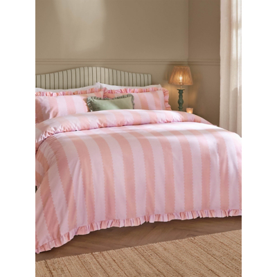 Wylder Pink Birdie Stripe Ruffle Duvet Set