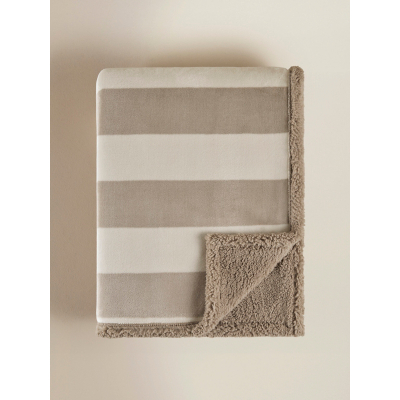 Natural Stripe Sherpa Throw - 150 x 120cm