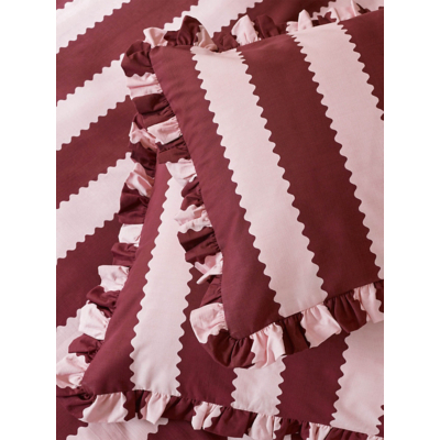 Wylder Burgundy Birdie Stripe Ruffle Pillowcase Pair