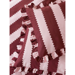 Wylder Burgundy Birdie Stripe Ruffle Pillowcase Pair
