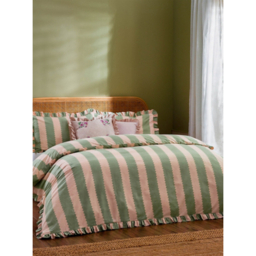 Wylder Pink & Green Birdie Stripe Ruffle Duvet Set