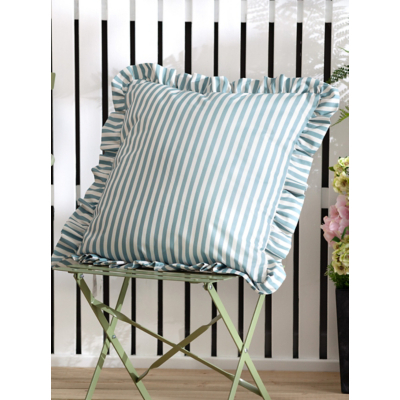 Wylder Blue & White Millie Ruffle Striped Outdoor Cushion