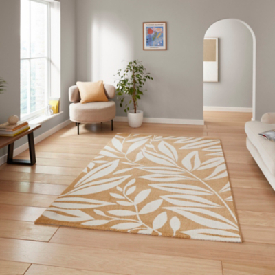 Catherine Lansfield Ochre Sorral Leaves Botanical Rug