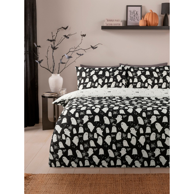 Black & White Sketchy Ghosts Reversible Duvet Set