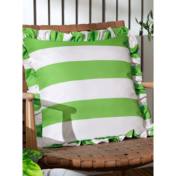 Furn Green & White Palm Royale Stripe Ruffle Printed Outdoor Cushion