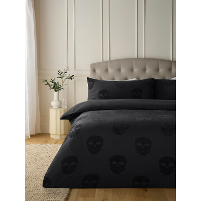 Black Woven Jacquard Skulls Duvet Set
