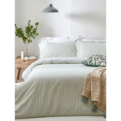 The Linen Yard Sage Hebden Mélange Stripe 100% Cotton Duvet Cover Set